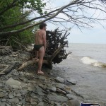 Back shot of me in Sporti Euro Swim Brief on the lake shore.
