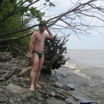 Front shot of me in Sporti Euro Swim Brief on the lake shore.