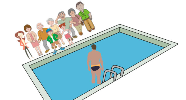 Swim Briefs in front of Family