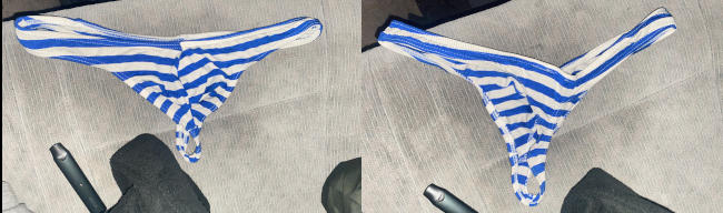 blue and white stripe thong